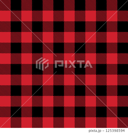 Red and black lumberjack buffalo plaid seamless vector pattern for graphic design and backgrounds Red and black lumberjack buffalo plaid seamless vector pattern for graphic design and backgrounds 125398594