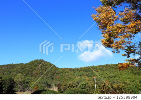 青空と紅葉と山 125398904