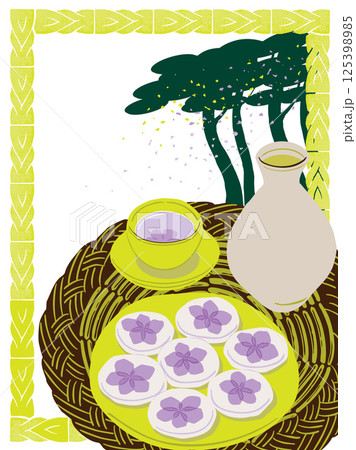 Hand-Drawn Vector Illustration of a Taste of Traditional Korean Spring meal Hwajeon with Spring Flowers 125398985