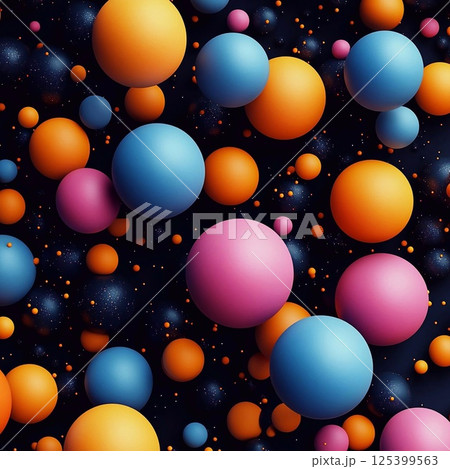 Multicolor spheres in an endless cosmic space sparkling with tiny stars. Generative AI 125399563