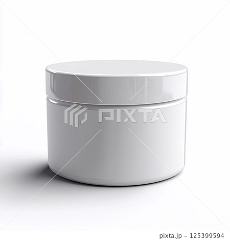 White plastic jar with lid for cosmetic products on a white isolated background. Generative AI 125399594