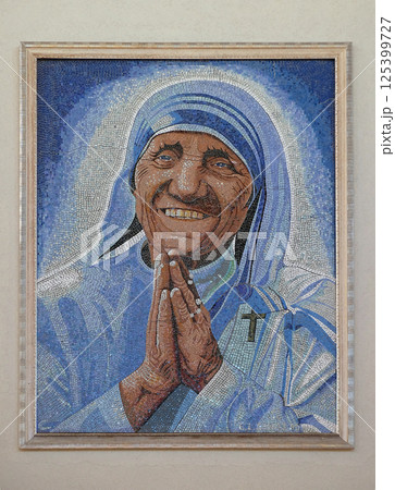 Mother Teresa mosaic in the Mother Teresa cathedral in Vau i Dejes, Albania 125399727