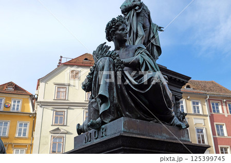 Archduke Johann Fountain, allegorical representation of the river Mur, Hauptplatz square, Graz, Styria, Austria on 125399745