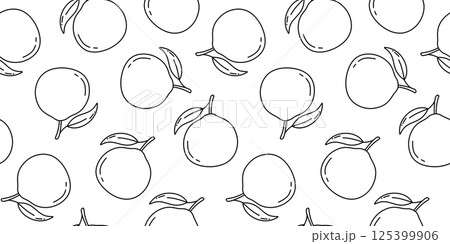 Seamless pattern with hand drawn sketch of tangerine or orange fruit. Vector isolated illustration. 125399906