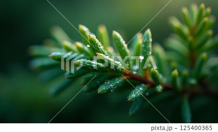 Dew-Kissed Greenery: A Serene Botanical Still Life 125400365