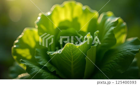 Invigorating lettuce head glows in the sunlight 125400393