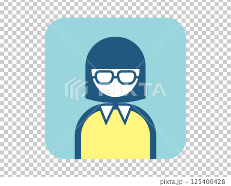 一個方形的、簡單的、彩色的、戴著眼鏡的人的插圖圖標 125400428