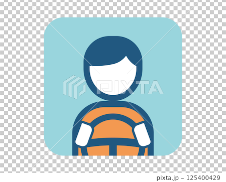 Square simple colorful illustration icon of a person holding a car steering wheel 125400429
