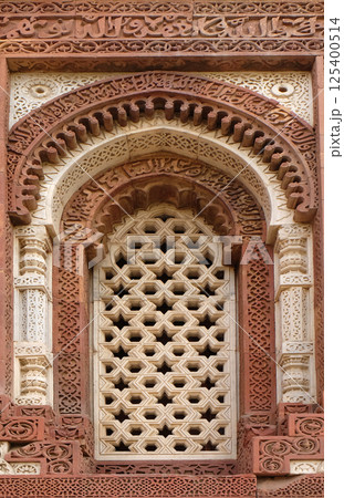Window with sunglow in Alai Minar, Qutub Minar complex, Delhi, India Window with sunglow in Alai Minar, Qutub Minar complex, Delhi, India 125400514