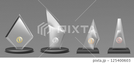 Glass trophy awards set with laurel wreaths 125400603