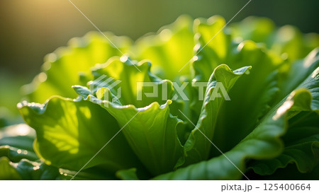 Fresh Green Lettuce Head in Natural Sunlight 125400664