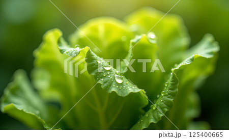 Fresh Green Lettuce with Water Drops Macro Fresh Green Lettuce with Water Drops Macro 125400665