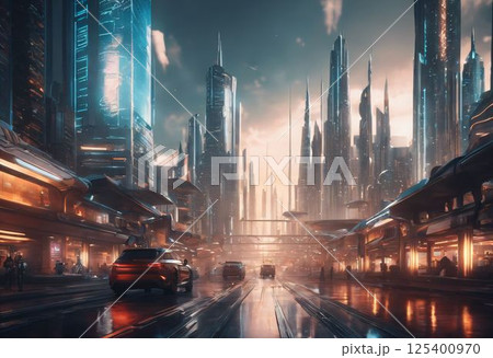 traffic in city at night 125400970
