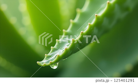 Evergreen Branch Adorned with Glistening Raindrops 125401291