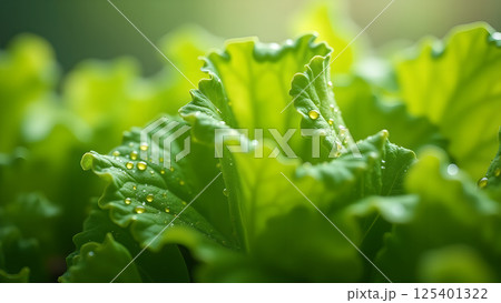 Vibrant Green Lettuce with Fresh Water Droplets Vibrant Green Lettuce with Fresh Water Droplets 125401322