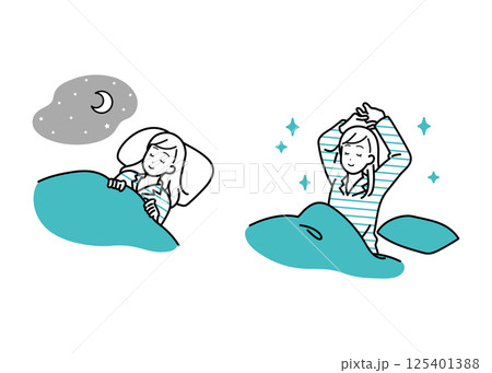 睡眠　快眠　ライフスタイル　女性イラストセット 125401388