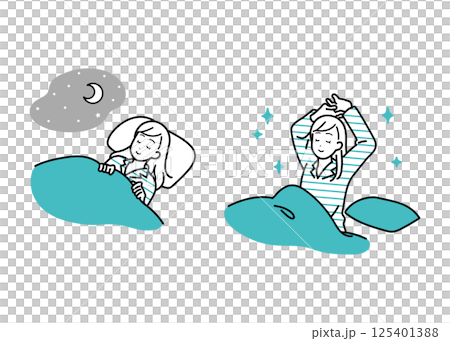 睡眠　快眠　ライフスタイル　女性イラストセット 125401388