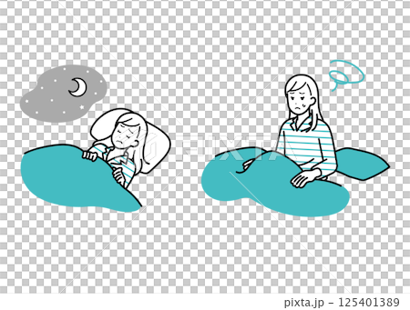 睡眠失眠生活方式女性插圖集 125401389