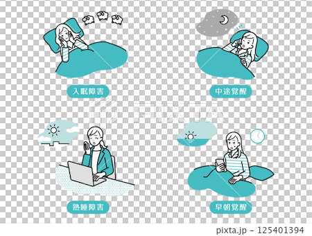 睡眠 睡眠障害のイラストセット 睡眠 睡眠障害のイラストセット 125401394