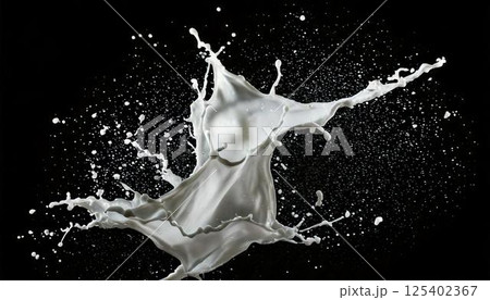 ミルクが跳ねる瞬間を捉えた高速度撮影の白いスプラッシュ写真 125402367