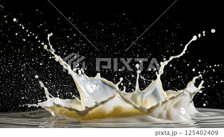 ミルクが跳ねる瞬間を捉えた高速度撮影の白いスプラッシュ写真 125402409