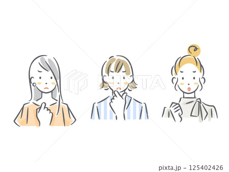 怒っている女性のアバターセット シンプルでお洒落な水彩風イラスト 怒っている女性のアバターセット シンプルでお洒落な水彩風イラスト 125402426