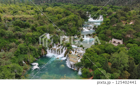 Krka Waterfalls with turquoise water Krka Waterfalls with turquoise water 125402441