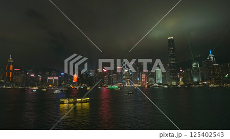 Light show in Hong Kong at night and Victoria Harbour 125402543