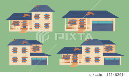 Cartoon Color Different Dilapidated House Set Abandoned Building Concept Flat Design Style. Vector illustration of Old Weathered Houses Cartoon Color Different Dilapidated House Set Abandoned Building Concept Flat Design Style. Vector illustration of Old Weathered Houses 125402614
