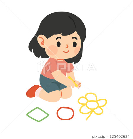 Child Drawing Shapes on the Ground 125402624