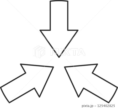 3方向に縮小する矢印アイコン 125402825