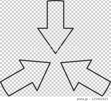 3方向に縮小する矢印アイコン 125402825