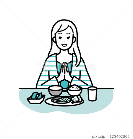 朝ご飯を食べる女性のイラスト 125402863
