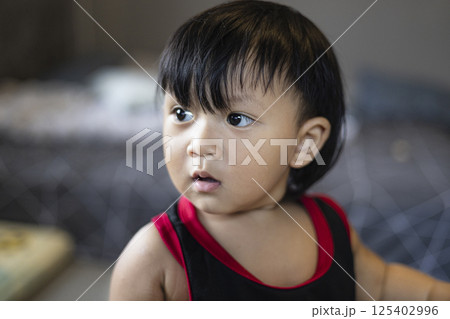 Boy Playing On Computer At Home, Background for advertising and wallpaper in education and work scene. Boy Playing On Computer At Home, Background for advertising and wallpaper in education and work scene. 125402996