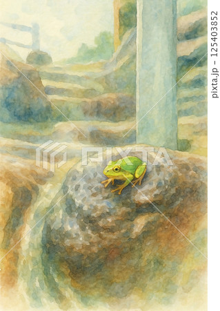 しずくの上の訪問者 ー 雨上がりのカエルと石段の物語 しずくの上の訪問者 ー 雨上がりのカエルと石段の物語 125403852