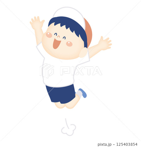 ジャンプする体操服の男の子 125403854