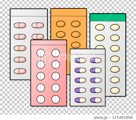 Illustration of many overlapping medicine sheets 125403898