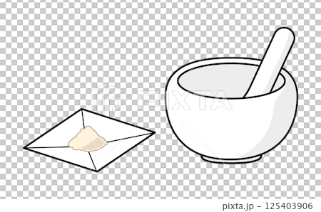 計量された散剤と乳鉢乳棒のシンプルなイラスト 計量された散剤と乳鉢乳棒のシンプルなイラスト 125403906