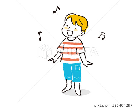 元気に楽しく歌を歌う男の子のイラスト　手描きタッチ 125404297