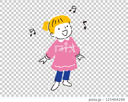 元気に楽しく歌を歌う女の子のイラスト　手描きタッチ 125404298