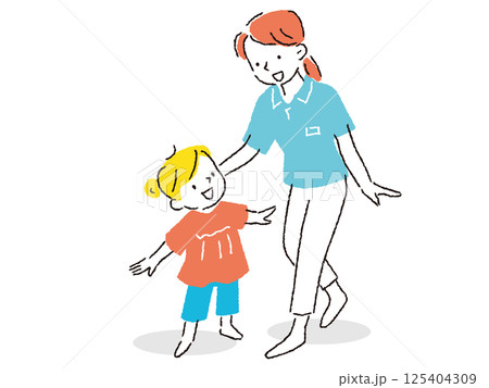 保育園の先生と女の子の喜んでいるイラスト 手描きタッチ 保育園の先生と女の子の喜んでいるイラスト 手描きタッチ 125404309