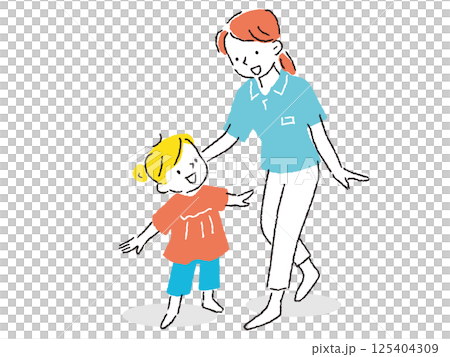 保育園の先生と女の子の喜んでいるイラスト 手描きタッチ 保育園の先生と女の子の喜んでいるイラスト 手描きタッチ 125404309