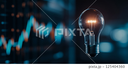 現代ビジネス戦略ビジュアル、電球と未来的なラインチャート背景 現代ビジネス戦略ビジュアル、電球と未来的なラインチャート背景 125404360
