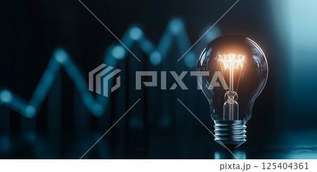 現代ビジネス戦略ビジュアル、電球と未来的なラインチャート背景 125404361