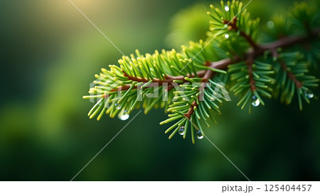 Fresh Sprig of Evergreen with Water Droplets 125404457