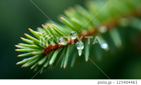Dew Drops on Evergreen: A Macro Nature Portrait 125404461