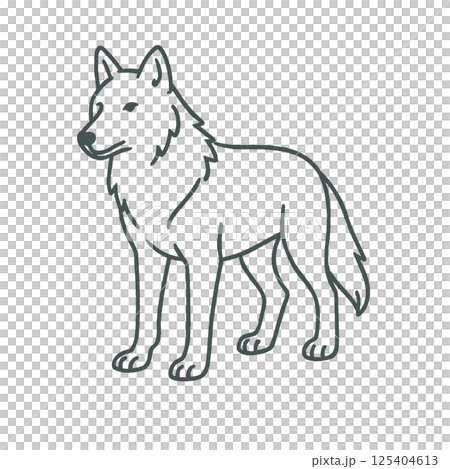 狼線描插畫，簡單，圖標，素材，無背景，動物系列 125404613