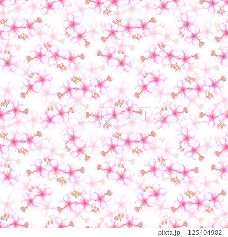 Hand drawn watercolor cherry blossom bouquet seamless pattern isolated on white background. Can be used for textile, fabric, scrapbook and other printed products. Hand drawn watercolor cherry blossom bouquet seamless pattern isolated on white background. Can be used for textile, fabric, scrapbook and other printed products. 125404982