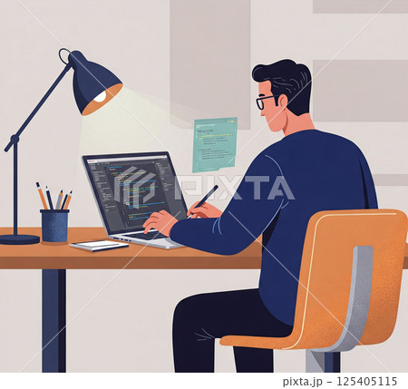 集中してコードを書くプログラマー 集中してコードを書くプログラマー 125405115