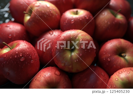 Fresh ripe red apples as background, top view. Generated AI 125405230